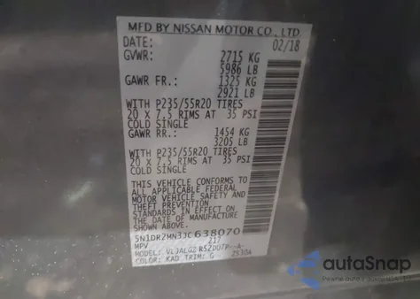 2018 Nissan Pathfinder Sl из США, поврежденный, VIN 5N1DR2MN3JC638070